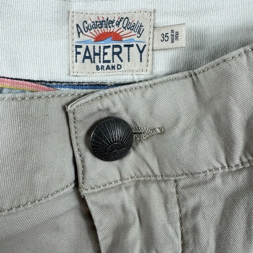 Faherty Tan Organic Cotton Stretch Flat Front Mens Chino Shorts Size 35